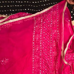 Three piece pure chiffon mukaish with embroidery